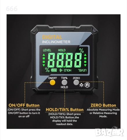 Гониометър, Многофункционален, Цифров, LCD дисплей, Водоустойчив, 2 режима на измерване, 0-90°, снимка 3 - Друга електроника - 51897047