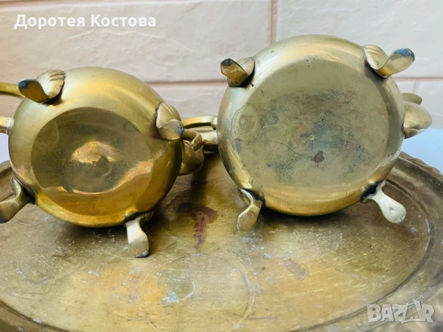 Красив месингов комплект от Англия - 5 части, за кафе / чай , снимка 6 - Антикварни и старинни предмети - 53742554