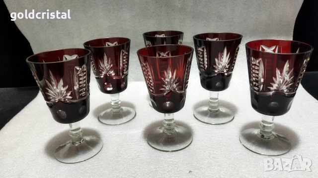 кристални чаши цветен червен кристал , снимка 5 - Антикварни и старинни предмети - 51933282