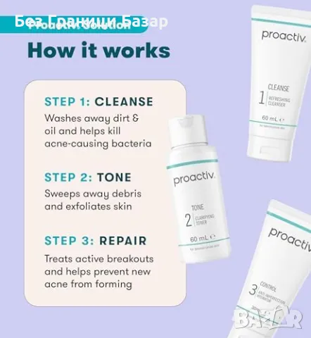 Нов Комплект за лице Proactiv Solution 30 дни 3-степенна грижа против акне, снимка 6 - Козметика за лице - 48787786
