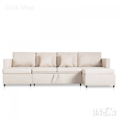4-местен разтегателен диван, текстил, кремав, снимка 4 - Дивани и мека мебел - 36263359