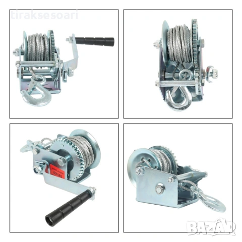 3000 LBS Ръчна лебедка 1365 кг със стоманено въже 10 метра и спирачка , снимка 2 - Аксесоари и консумативи - 53576927