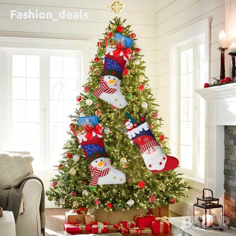 Нови 2 броя големи Чорапи Украса Декорация Коледа Празници, снимка 5 - Декорация за дома - 38956488