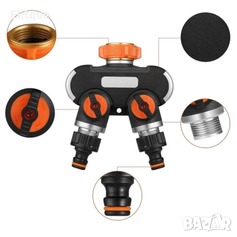 Двупосочен разпределител за градински кран 2-в-1: Сплитер за маркуч с независими вентили  на едро , снимка 8 - Градински мебели, декорация  - 53401933