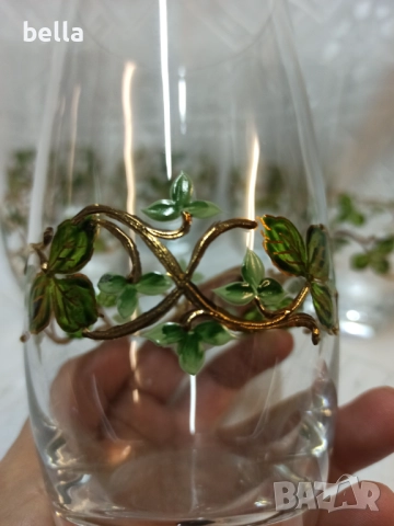 Уникално красив комплект кристални чаши ръчно рисувани с позлатени орнаменти , снимка 4 - Сервизи - 52503300