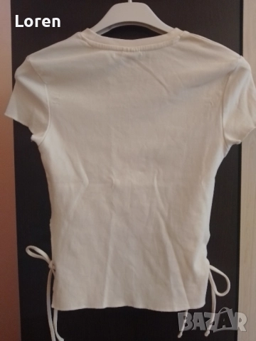 Ново!*Bershka*Къса кремава готина тениска с 🎀 💋панделки🎀💋, снимка 8 - Тениски - 52637542