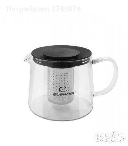 Стъклена кана за чай с цедка,термоустойчиво стъкло Елеком ЕК-ТР100-1000мл., снимка 3 - Аксесоари за кухня - 39295656
