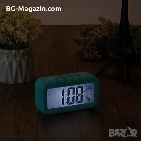 Настолен LED дигитален часовник с термометър аларма постоянно светещ в тъмното на батериии, снимка 10 - Други - 51040067