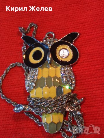 ФИГУРАЛЕН АРТ МЕДАЛЬОН БУХАЛ с ЦВЕТЕН ЕМАЙЛ КРИСТАЛИ и КРАСИВА ВЕРИЖКА РЕТРО ПЛЕТКА СРЕБРИСТА 8697