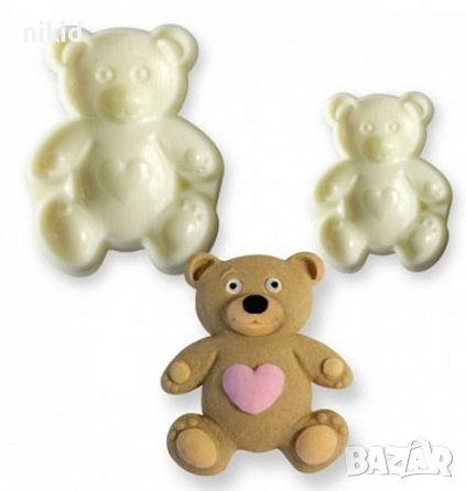 Мече Мечета 2 размера пластмасови форми форма резец печат за фондан тесто декор мъфини торта, снимка 4 - Форми - 39855849