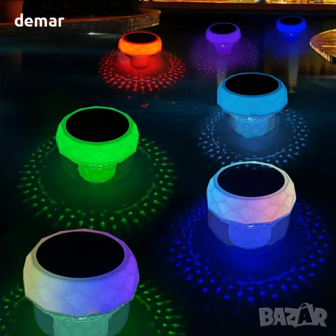 Соларна плуваща LED лампа за басейн, 2 в 1 с пречистване, 7 цвята, дистанционно, IP68, снимка 8 - Басейни и аксесоари - 51264139