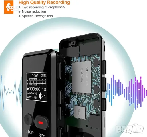 Цифров диктофон Tschisen с възпроизвеждане, подобрен аудио диктофон с едно докосване, 64G 1536Kbps H, снимка 5 - Други - 48413347