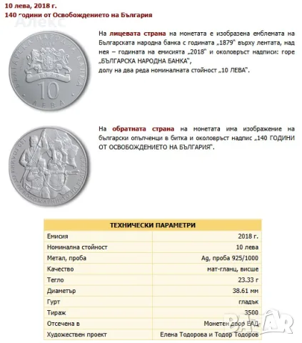 Монета 140 години от Освобождението на България
