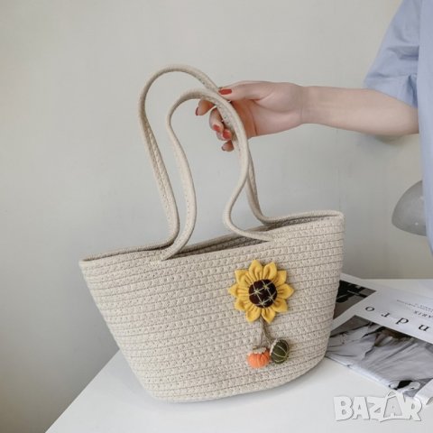 Плетена дамска чанта тип кошница White, снимка 1