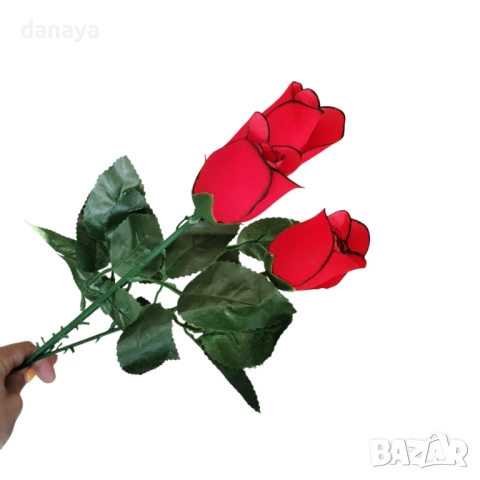 6270 Изкуствена червена роза за декорация, 55 см, снимка 4 - Изкуствени цветя - 52244804