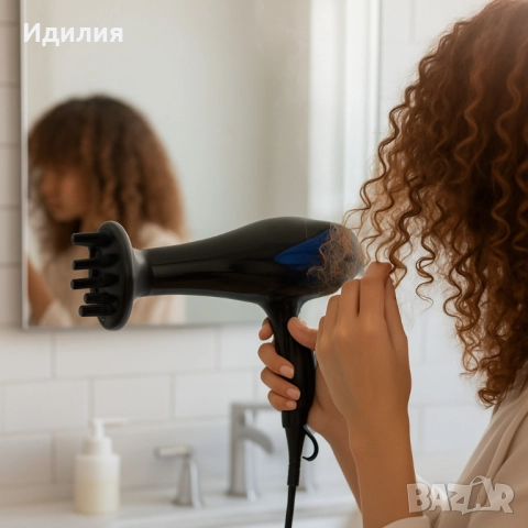 Сешоар с дифузер Rosberg, 2200W, 3 степени на температура, 2 скорости, Черен/син, снимка 4 - Сешоари - 51741448