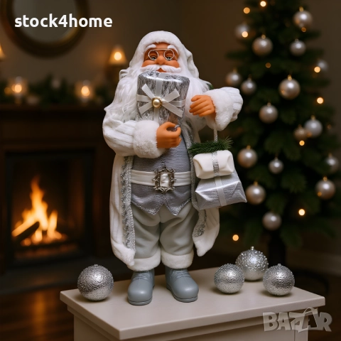 Коледна декоративна фигура Дядо Коледа в сребристи орнаменти, снимка 6 - Декорация за дома - 52525510