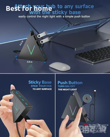 USB C хъб 4 порта JoyReken, USB C към USB хъб с удължен кабел 2 фута, адаптер тип C към USB , снимка 3 - Кабели и адаптери - 55884105