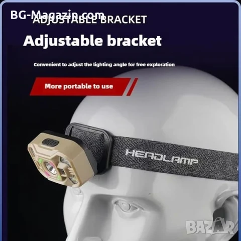 Малък LED акумулаторен челник със сензор USB зареждане фенер за глава бягане риболов къмпинг мощен, снимка 6 - Къмпинг осветление - 51178975