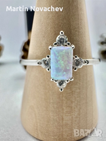 Сребърен пръстен с етиопски опал, снимка 6 - Пръстени - 52883210