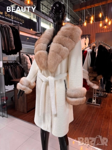 Луксозно Бяло  палто  - Лисица, снимка 3 - Палта, манта - 51644415