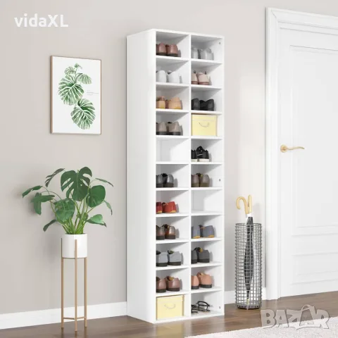 vidaXL Шкаф за обувки, бял, 54x34x183 см, инженерно дърво, снимка 2 - Шкафове - 56147724