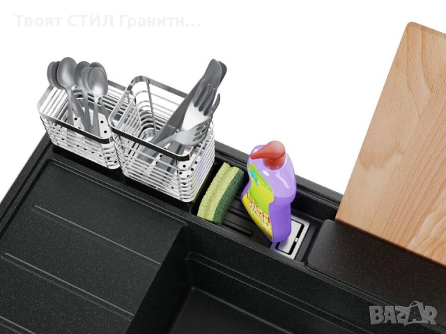 Графит гранитна кухненска мивка Сидни 620-45 Pocket Ergo Multilevel, снимка 3 - Мивки - 53813031