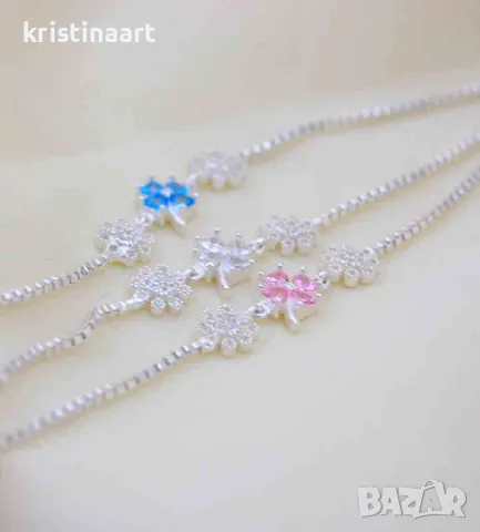 Сребърна гривна * Синя Детелина* с кристали, снимка 5 - Гривни - 48163837