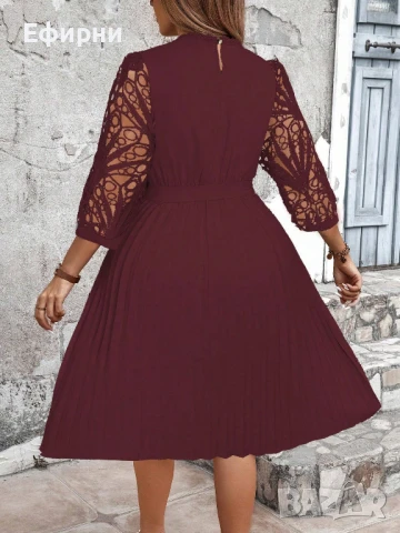 Рокля с дантела, Миди рокля, Рокля бордо, Елегантна рокля, снимка 2 - Рокли - 50977208