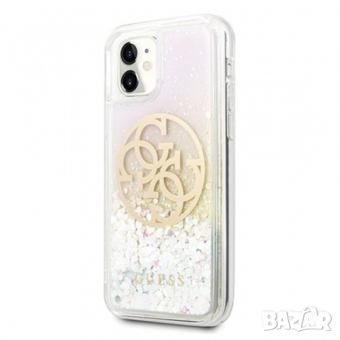 Оригинален калъф гръб кейс Guess Liquid Glitter Circle - iPhone 11 (6.1), Розов, снимка 2 - Калъфи, кейсове - 36481456