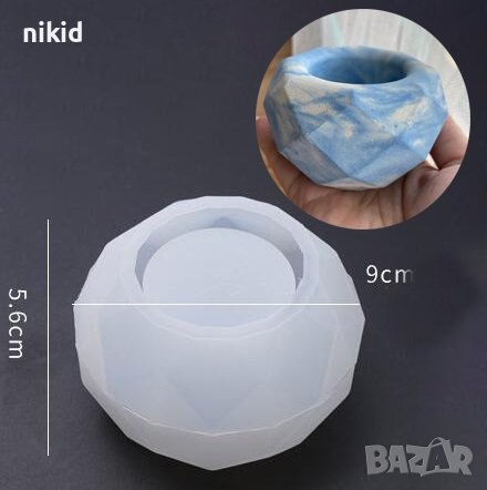 3D Призма на квадрати голям силиконов молд форма калъп кашпа саксия свещ свещник