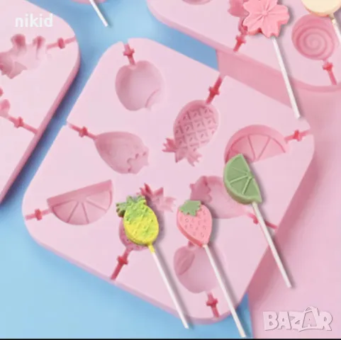 Плодове ананас резени силиконов молд форма за направа близалки на клечка декор торта фондан шоколад