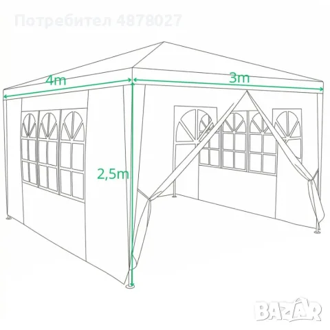 Градинска шатра павилион 3x4x2.5 м бяла – Парти шатра със стени, 4 прозореца и вход с цип, снимка 3 - Градински мебели, декорация  - 55897339