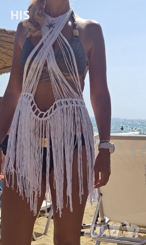 Плажна рокля ръчно плетена туника бохо стил в бяло