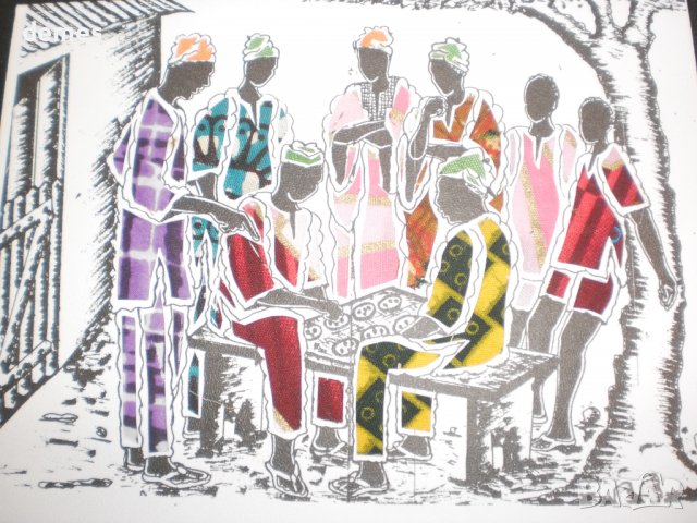 Художествена картичка върху текстилна основа-Мъже в Африка, снимка 3 - Други ценни предмети - 39725841