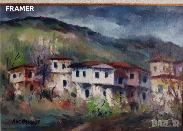 Ангел Иванов (1925 – 2014) квартал от Тетевен маслени бои, снимка 2 - Картини - 38953437