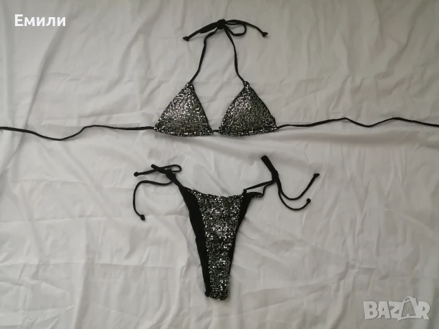 Нов комплект дамски бански от две части с блестящи пайети р-р M, снимка 6 - Бански костюми - 50854074