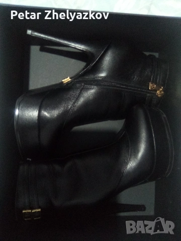 Оригинални дамски боти с платформа ток 12см от естествена кожа размер 37 .