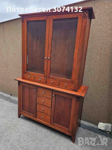 Трапезен шкаф с кристални стъкла в стил Рустик, снимка 4 - Шкафове - 53500004