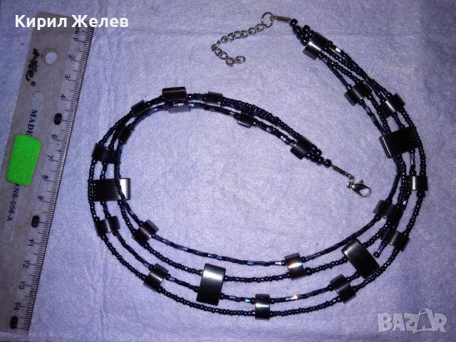 ШИКОЗНА ХЕНД - МЕЙД ВЕЧЕРНА АРТ ОГЪРЛИЦА от ПОЛИРАН ПОЛУСКЪПОЦЕНЕН КАМЪК МАГНЕТИТ и МЪНИСТА 26551, снимка 3 - Колиета, медальони, синджири - 41753400