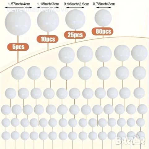 120 броя топчета топки на тел от стиропор за декорация на торта бели бял цвят, снимка 5 - Други - 52720431