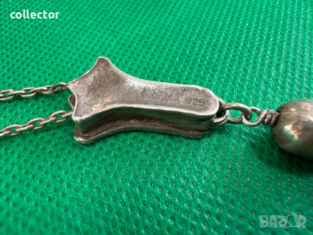 Сребърна броеница с черен ахат. №7752, снимка 8 - Антикварни и старинни предмети - 52814266