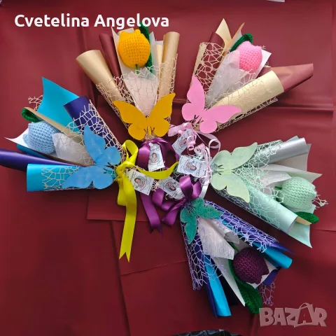 Вечни букети от плетени лалета , снимка 3 - Изкуствени цветя - 55871513
