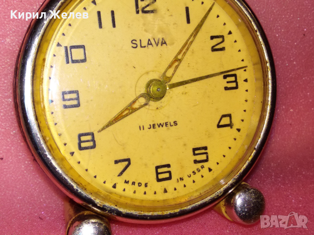 SLAVA MADE in USSR Стар КОЛЕКЦИОНЕРСКИ РУСКИ БУДИЛНИК МЕХАНИЧЕН НАСТОЛЕН ЧАСОВНИК СЛАВА СССР 43502, снимка 5 - Антикварни и старинни предмети - 44536230