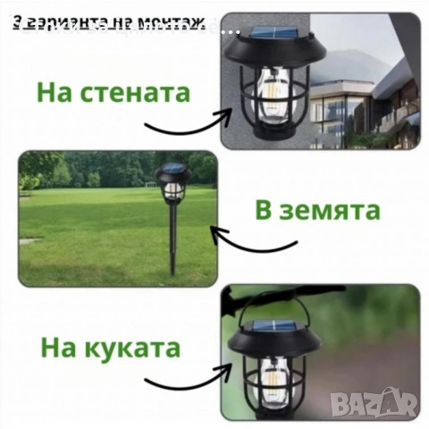 Градинска соларна лампа с 3 режима на работа, снимка 2 - Соларни лампи - 53699220