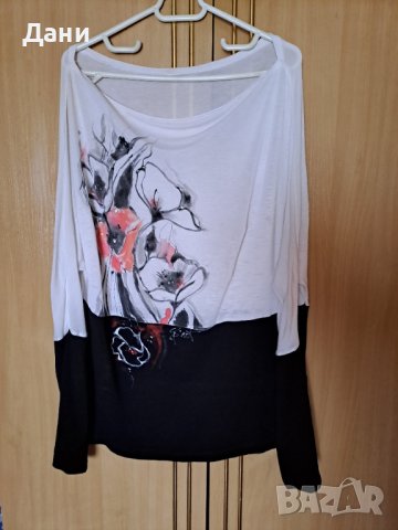 Дамска блуза с дълъг ръкав фин памук бяла отпред с цветя ., снимка 2 - Тениски - 41117728