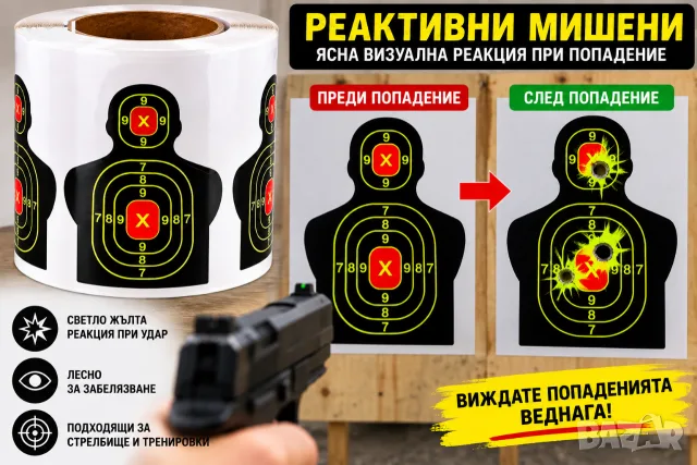 ЛЕПЯЩИ РЕАКТИВНИ МИШЕНИ – СИЛУЕТ ЧОВЕК | 100 БРОЯ В ПАКЕТ, снимка 2 - Оборудване и аксесоари за оръжия - 55976127