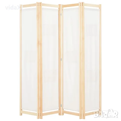 vidaXL Параван за стая, 4 панела, кремав, 160x170x4 cм, текстил