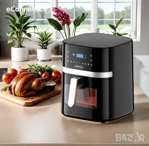 Фритюрник AirFryer RCB, W, 8л., Горещ въздух, LED дисплей, Таймер, до °С, Черен, снимка 3 - Фритюрници - 47933278