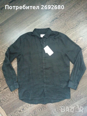 Нова с етикет мъжка черна риза L-ка 100% лен